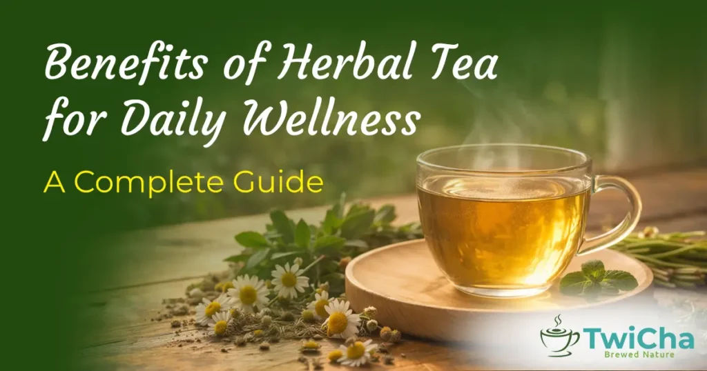 Herbal tea for daily wellness with chamomile tulsi and lemongrass in a calming setting